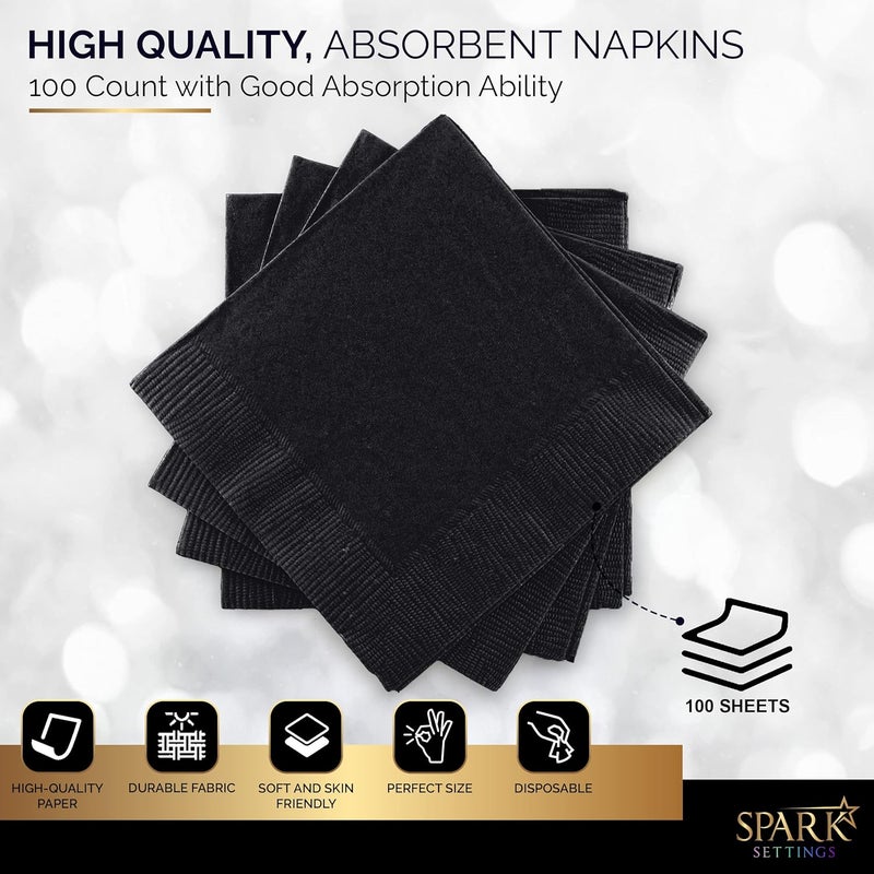 Amcrate 100 Pack Black Beverage Napkins, Big Party Pack, 2 Ply, Ideal for Wedding, Party, Birthday, Dinner, Lunch, Cocktails. (5” x 5”) by - Image 3